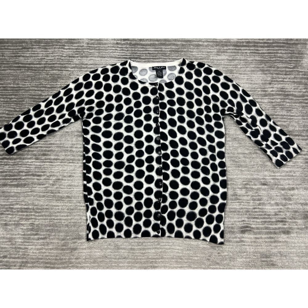 Audrey & Grace Sweater Womens 0X Black & White Cardigan Rayon Blend